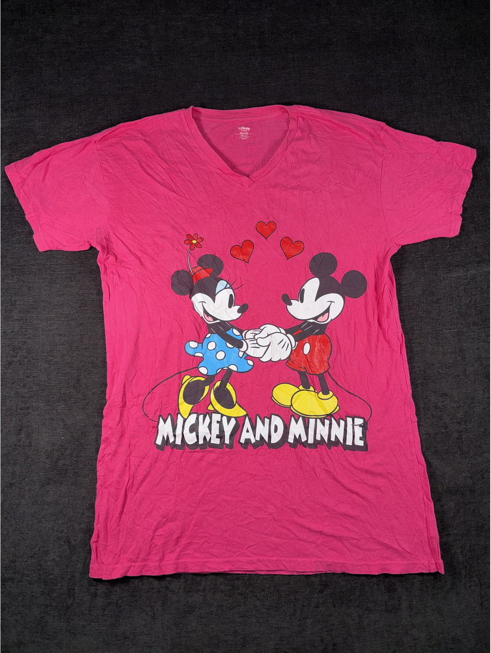 Disney Store Mickey and Minnie Pink V-Neck T-Shirt One Size